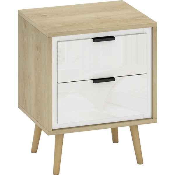 Homcom Table De Chevet éTroite, Table D'appoint 2 Tiroirs Silencieux Et Pieds En Bois Massif, 40 X 35 X 50 Cm, Blanc Brillant-image