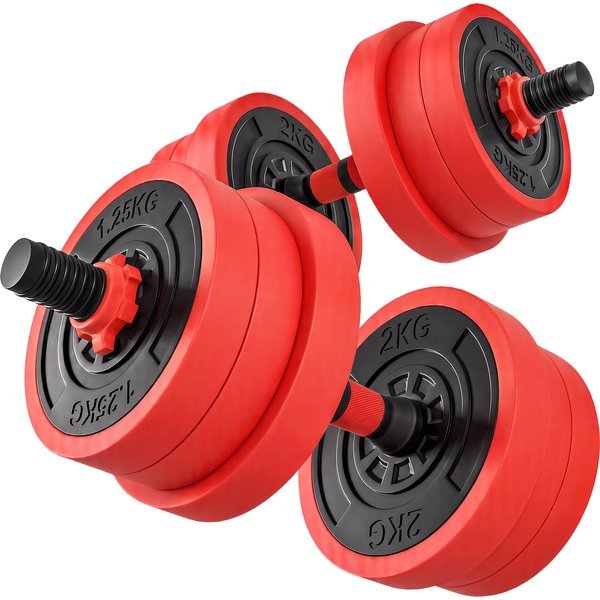 SPORTNOW 20kg Four-In-One Adjustable Weight Dumbbells Set, Barbell, Kettlebell, Push Up Stand - Red Aosom UK