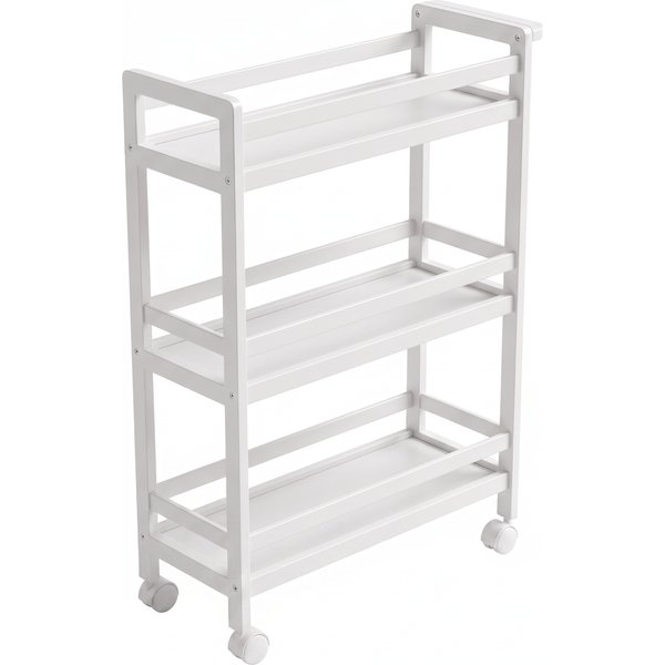 HOMCOM 3-stufiges Bambus-Badezimmerregal, Aufbewahrungswagen mit Rädern für Wohnzimmer und Küche, 55x20x75 cm, Weiß Aosom