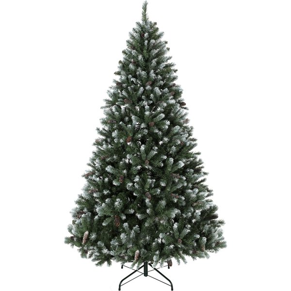 HOMCOM Künstlicher Weihnachtsbaum 180 cm, Schneebedeckter Weihnachtsbaum mit 802 flammhemmenden Spitzen, klappbare Zweige, 59 Zapfen und klappbarer Metallständer, Grün und Weiß Aosom