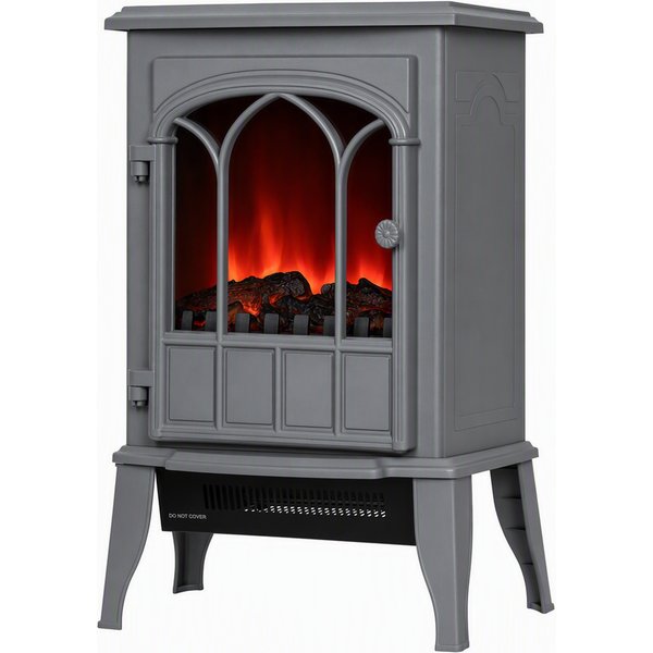 HOMCOM Freestanding Electric Fireplace, Electric Log Burner with LED Flame Effect, Overheating Safety System, 1000W/2000W Grey