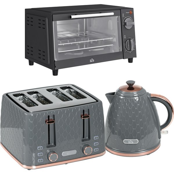 HOMCOM 3 Piece Breakfast Set with Temp Control Timer Fast Boil 7 Browning Levels Modern Kitchen Countertop Grey