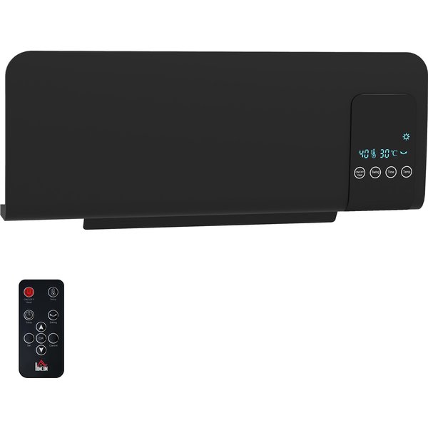 HOMCOM Heizlüfter zur Wandmontage 2000W Keramik-Wandheizung mit Fernbedienung, 2 Heizmodi, LED-Display, Wandheizgerät mit 12h Timer, für Wohnzimmer, Schlafzimmer, Badezimmer Büro, Schwarz Aosom
