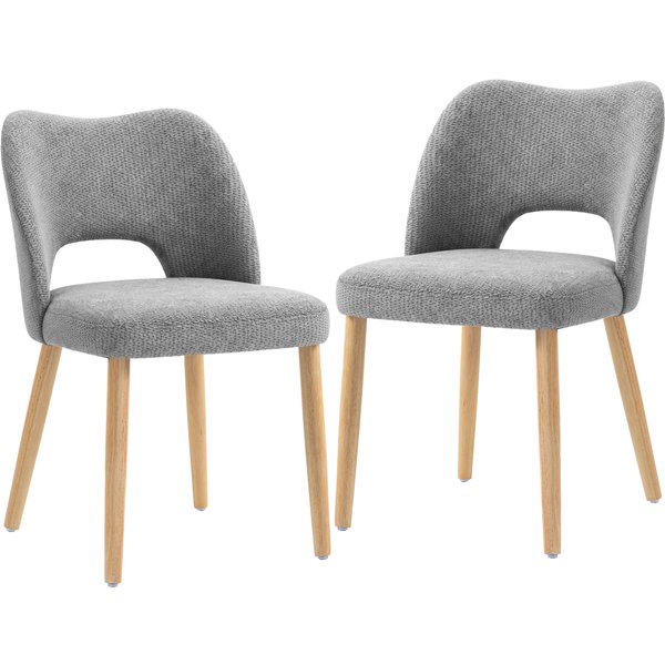 HOMCOM Dining Chairs Set Upholstered Kitchen Chenille Tool Free Assembly Rubberwood Legs, Grey