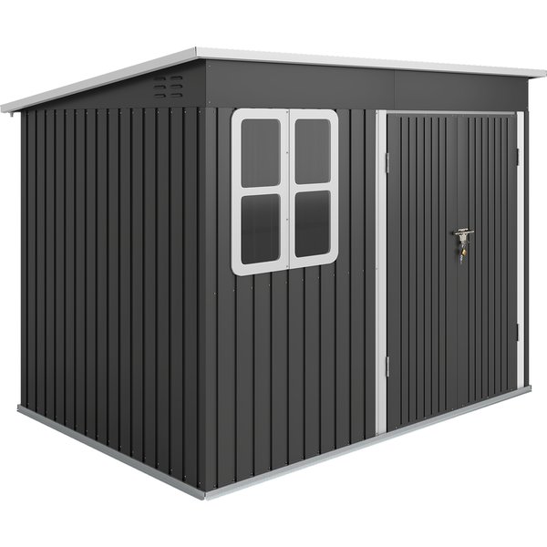 Outsunny Gerätehaus 4,13 m³, Gartenhaus, 260 x 177 x 190 cm, Geräteschuppen mit Fenster, Abschließbar Tür, Fahrradgarage, Gartenschrank aus Stahl, für Hinterhof, Garten, Dunkelgrau Aosom