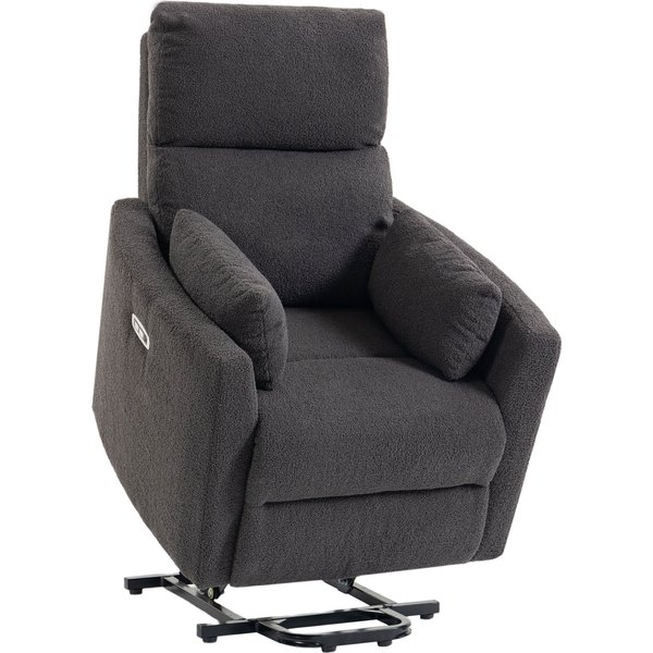 HOMCOM Riser Recliner Chair with Massage and Heat, Teddy Fleece Electric Power Lift Recliner for Elderly, Dark Grey