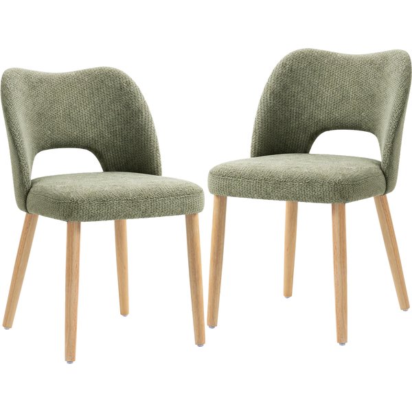 HOMCOM Dining Chairs Set Upholstered Kitchen Chenille Tool Free Assembly Rubberwood Legs, Green