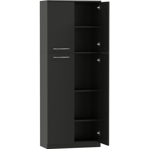 Homcom Meuble Conteneur Minimal Avec 2 Placards Et éTagèRes RéGlables, En Bois Noir, 59X31X155 Cm-image