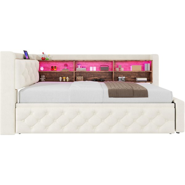 Bettgestell einziehbares Samtsofa 90x190 cm,Beige Aosom.de