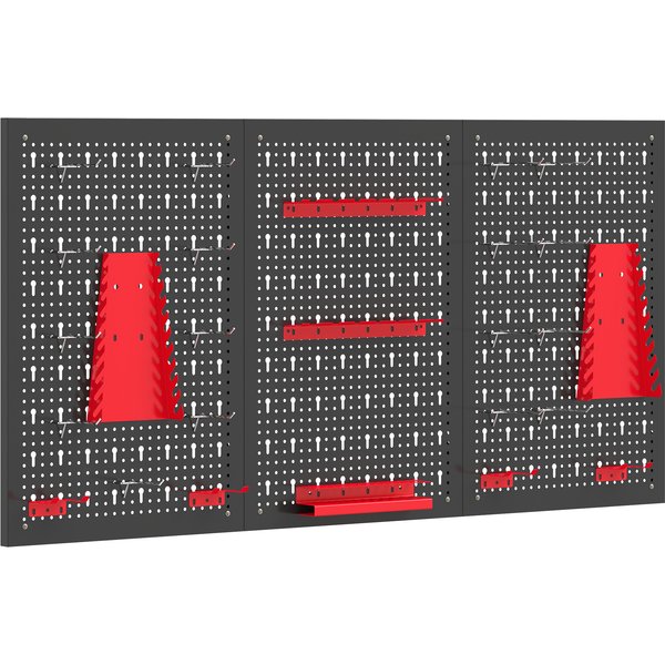 HOMCOM Lagersystem Wandregal 60 x 40 cm, 28 stck. Schüttenregal mit Haken Ablagefächern, Sichtlagerkästen, Werkstattregal, Schwarz+Rot Aosom