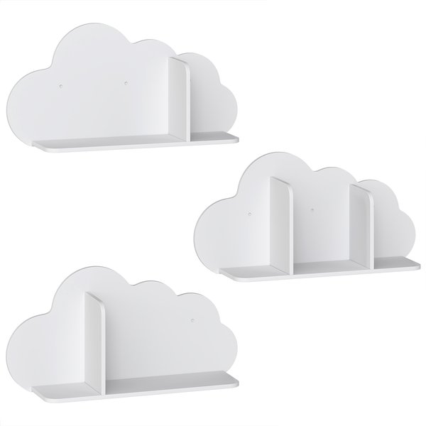 AIYAPLAY 3er Set Wandregal Kinder 60cm Wand Bücherregal im Wolkenform Schwebende Bücherregal Montessori Regal Wandregale für Jungen und Mädchen 3–8, Zuhause Kinderzimmer Weiß Aosom
