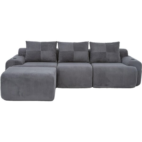 Modulares Cordsofa für 3 Personen (inklusive Fußhocker), Dunkelgrau Aosom.de