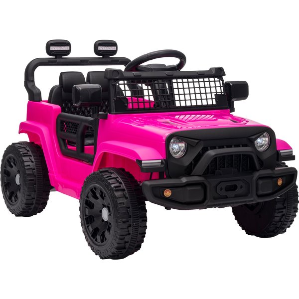 AIYAPLAY 12V Electric Car for Kids with Remote, Dual Motors, Rear Suspension, Soft Start, Music, Lights for 3-8 Years, Pink