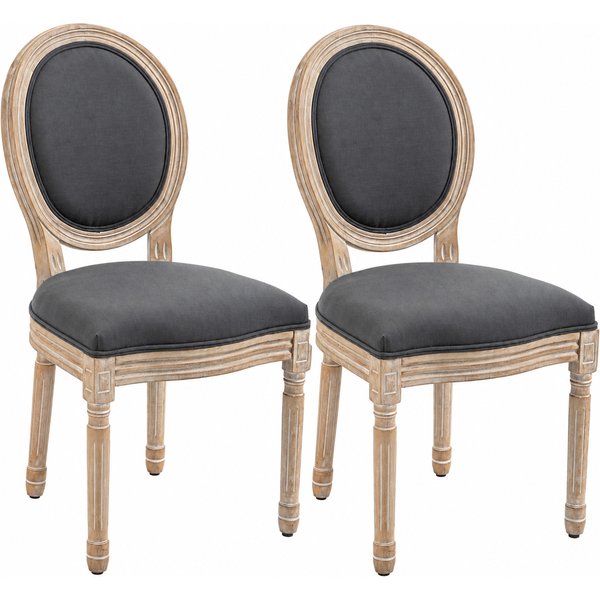 HOMCOM Esszimmerstühle 2er Set Küchenstuhl mit Rückenlehne, Linenoptik, Sessel Polsterstuhl, Stühle, Wohnzimmerstuhl mit Holzbeine für Esstisch, Grau+Natur Aosom
