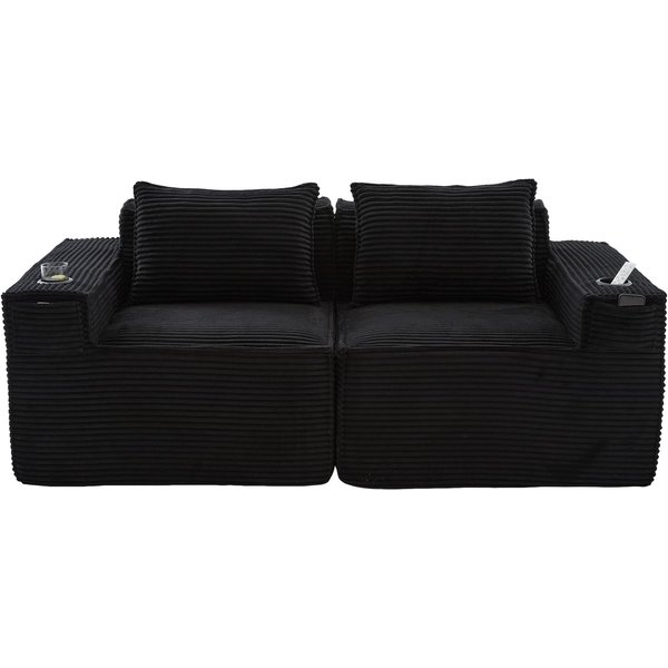 Modulares Doppelsitz-Cordsofa mit Becherhaltern und Seitentaschen, Schwarz Aosom.de