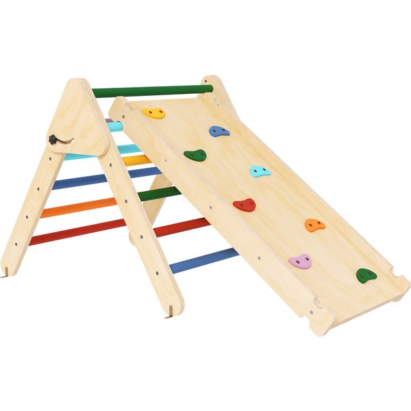 AIYAPLAY Toddler Climbing Frame for Kids with Ramp, 3 in 1 Wooden Pikler Triangle Set for 18-48 Months, Multicolour | Aosom Ireland