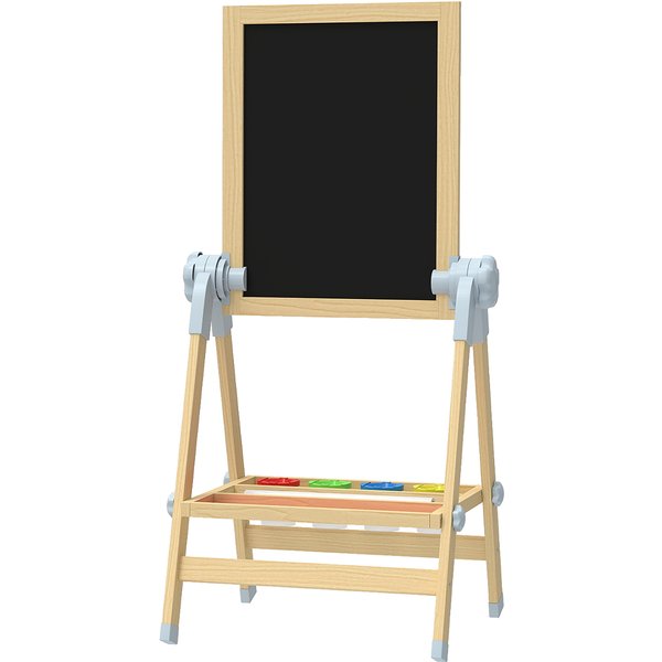 Aiyaplay Tableau Enfant à Double Face, Tableau Noir RéGlable En Hauteur Et Tableau Blanc MagnéTique, 48,5X46,5X70-97Cm, Naturel-image