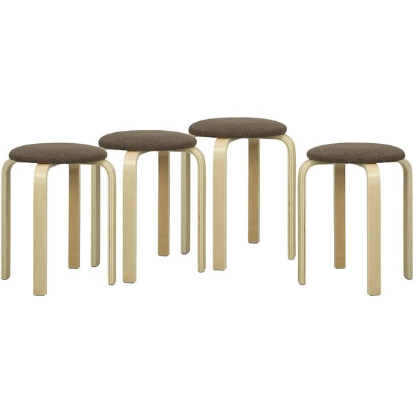 HOMCOM Esszimmerhocker 4er Set Stapelhocker Hocker aus Birkensperrholz mit Leinenoptik Küchenhocker Polsterhocker für Esszimmer Wohnzimmer Braun Aosom