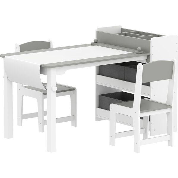 Aiyaplay Ensemble Table Et 2 Chaises Enfant En Bois Avec Rouleau De Papier, éTagèRes Et Tiroirs, Pour Fille GarçOn 3-8 Ans, Gris-image
