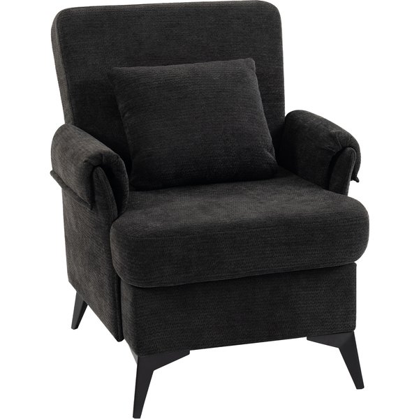 HOMCOM Relax-Sessel Einzelsessel aus Chenille, Moderner Wohnzimmer-Sessel, Breiter Sitz und Dickes Polster, Hohe Rückenlehne, Lendenkissen, Seitentasche, Metallbeine, für Schlafzimmer, Büro, Schwarz Aosom