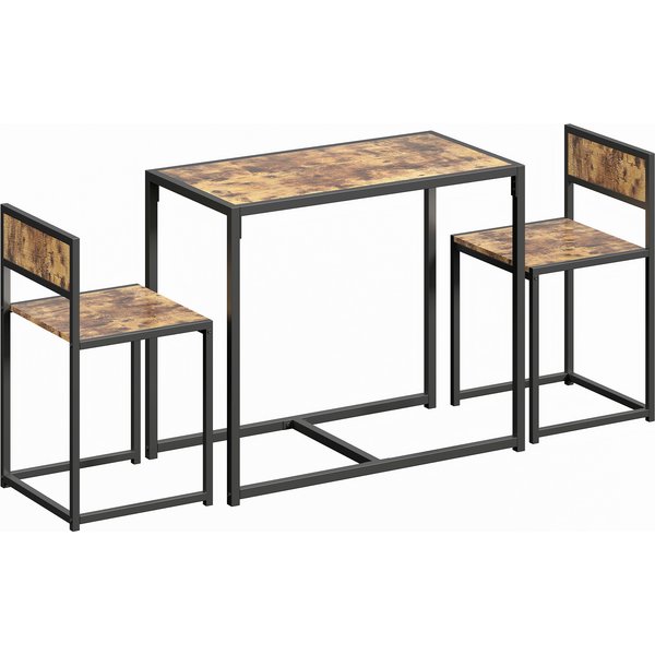 Homcom Ensemble Table Et Chaises , Table à Manger 3 PièCes Avec 2 Chaises Encastrables, Pour Cuisine Salon Maison, Marron-image