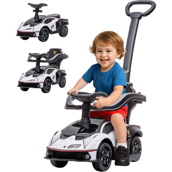 AIYAPLAY Essenza SCV12 Licensed 2 in 1 Push and Ride On Car for Toddlers with Horn, Engine Sound, White