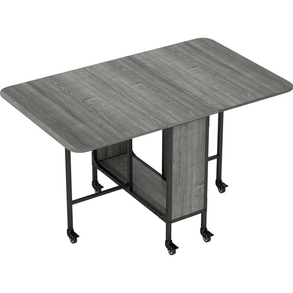HOMCOM Esstisch Klappbar, Mobiler Küchentisch mit Offenem Regal für bis zu 6 Personen, Moderner Klapptisch mit Holzoptik, Metallrahmen, Esszimmertisch für Esszimmer, Küche, 130 x 80 x 74 cm, Grau Aosom