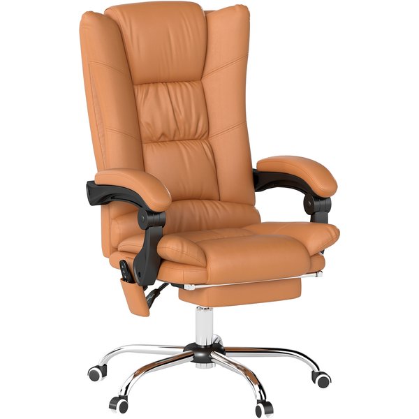 Vinsetto Bürostuhl mit Vibrationsmassage Ergonomischer Chefsessel mit Lendenwärmer, Liegefunktion, Fußstütze, Höhenverstellbar Schreibtischstuhl, Drehstuhl mit Seitentasche, Hellbraun Aosom