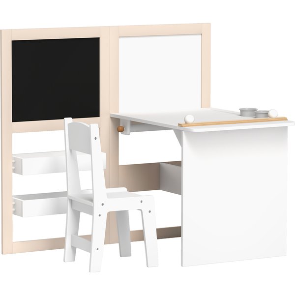 Aiyaplay Table Enfant Avec Chaise 3 En 1 Avec Chevalet Pliable éTagèRes De Rangement, Rouleau De Papier - 3 à 8 Ans, Blanc-image