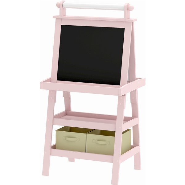 AIYAPLAY 3-in-1 Kids Easel, Double-Sided Magnetic Whiteboard & Chalkboard with Paper Roll and Storage Baskets, Pink Aosom UK
