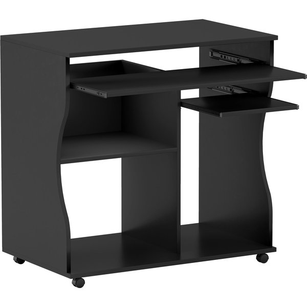 HOMCOM Computertisch Schreibtisch mit Rollen Bürotisch mit Tastaturablage, Ablage, PC Tisch Schwarz 80 x 48 x 75 cm Aosom