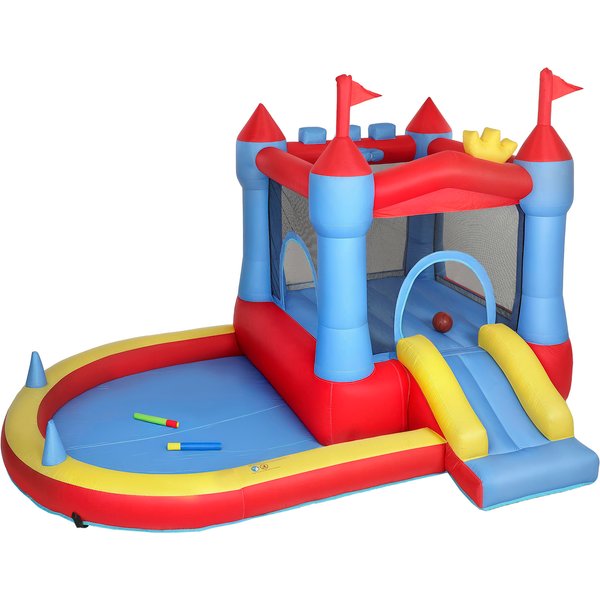 Aiyaplay ChâTeau Gonflable Avec Souffleur, Aire De Jeux Gonflable Avec Toboggans, Trampoline, Piscine à Balles, Multicolore-image