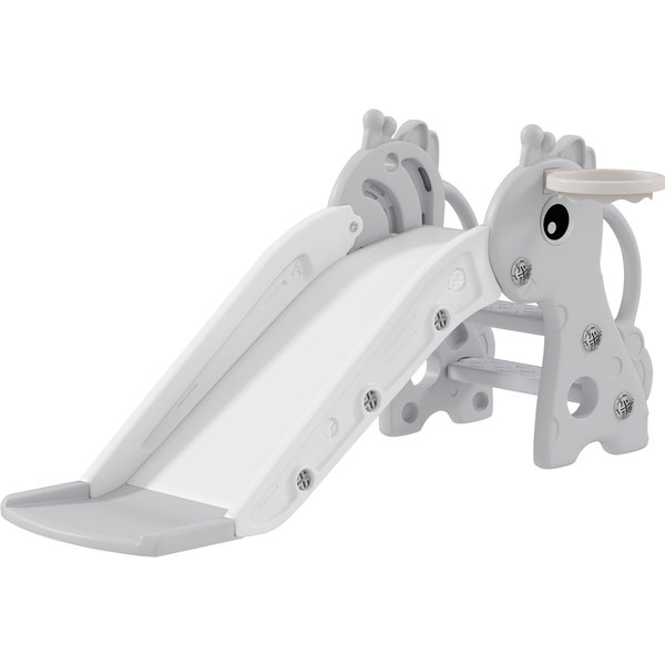Aiyaplay Toboggan Pour Enfants 3 En 1 En Forme De Girafe Avec Panier De Basket, Escalade Et Ballon, 106 X 51,5 X 52 Cm, Gris-image