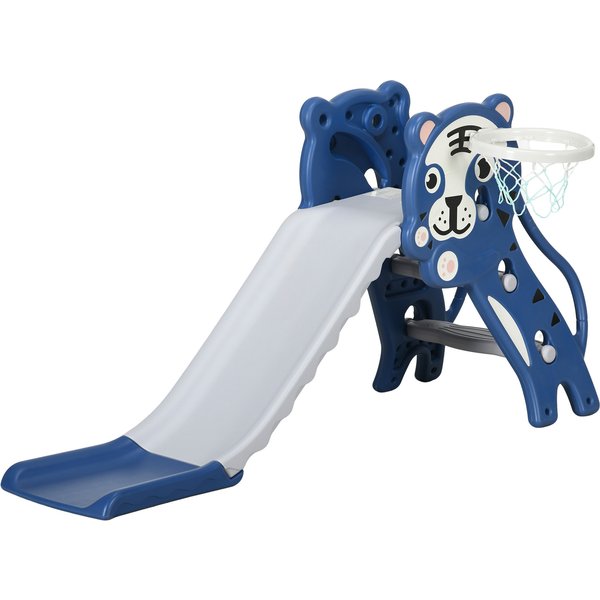 Aiyaplay Toboggan Pour Enfants, Toboggan IntéRieur Pour Enfants, Avec Panier De Basket, ThèMe Tigre, De 18 à 36 Mois, Bleu-image