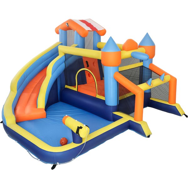 Aiyaplay ChâTeau Gonflable Avec Souffleur 8 En 1, Parc Aquatique, Toboggan, Trampoline, Piscine à Balles, Multicolore-image