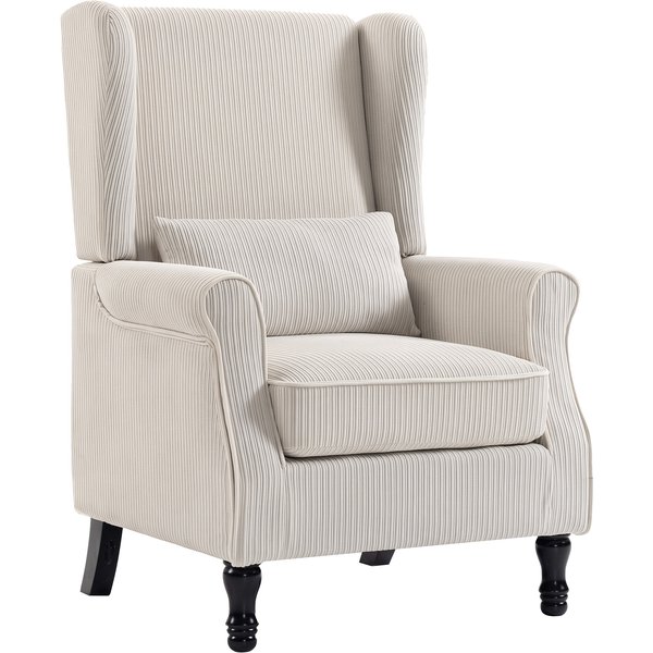 Homcom Fauteuil De Salon, Fauteuil D'appoint Moderne En Velours CôTelé Avec Haut Dossier à Oreilles, Coussin Lombaire, Beige-image