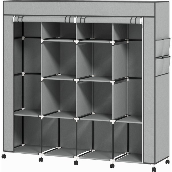 HOMCOM Kleiderschrank Stoffschrank mit Kleiderstange, Ablagen, Reißverschluss Stoffkleiderschrank Faltschrank für Ankleidezimmer Schlafzimmer, 166 x 42,5 x 167cm Dunkelgrau Aosom