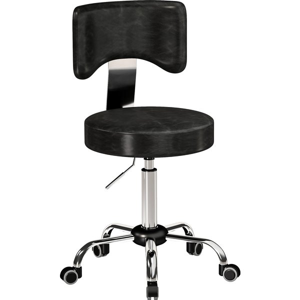 HOMCOM Rollhocker, höhenverstellbarer Salonstuhl aus PU-Leder mit Polstersitz und Rückenlehne, Drehbarer Beautyhocker auf Rollen, Schwarz Aosom