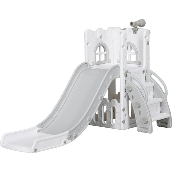 Aiyaplay Toboggan Pour Enfants 5 En 1 Avec Panier De Basket Escalade TéLescope Espace De Rangement 70 X 177 X 92 Cm Gris-image