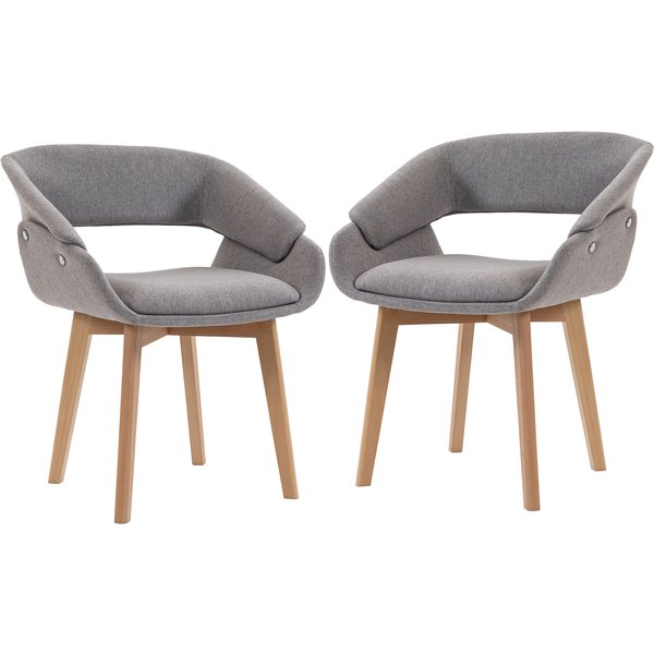 Homcom Lot De 2 Chaises Salle à Manger, Chaises De Cuisine En Tissu Effet Lin, Dossier Incurvé, Pieds En Bois De HêTre, Gris-image