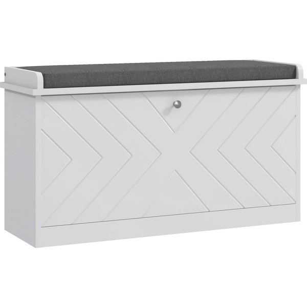 Homcom Banc à Chaussures Gain De Place Avec Coussin Et Tiroir Basculant Pour 8 Paires De Chaussures, 80X26X44.5 Cm, Blanc-image