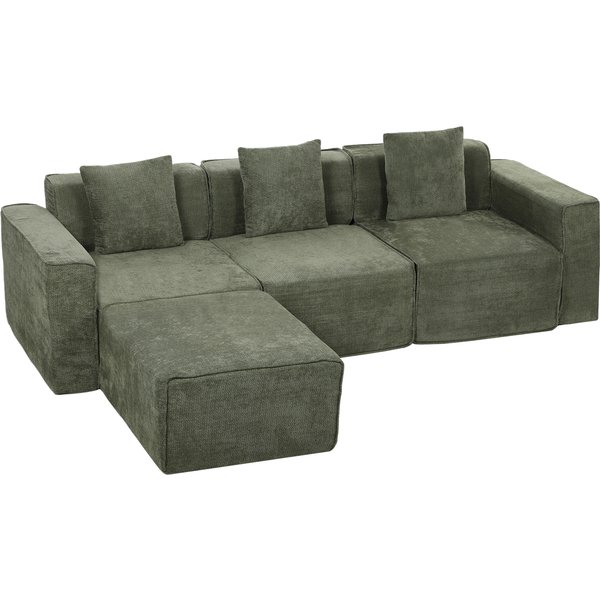 Homcom Canapé 3 Places Avec Pouf RéVersible, Canapé D'angle Modulable En Chenille 251 Cm Moderne, Assise Large, Vert-image