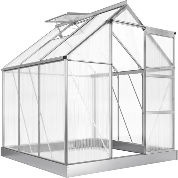 Outsunny 6 x 6ft Walk-In Greenhouse, Polycarbonate Greenhouse with Sliding Door, Aluminium Frame, Silver Aosom UK