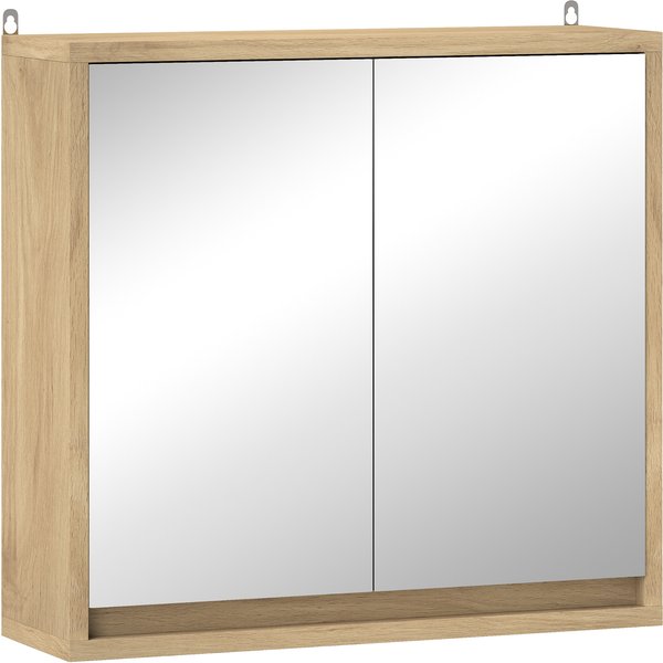 HOMCOM Badezimmerschrank mit 2 Spiegeltüren, Aufbewahrungsschrank mit verstellbarem Regal, 48x14.5x45cm, Holzfarbe Aosom