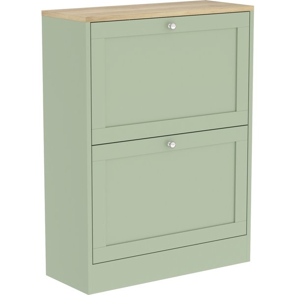 Homcom Meuble à Chaussures 12 Paires, Armoire à Chaussures ÉTroite Avec 2 Tiroirs, ÉTagèRes RéGlables, 60 X 23,5 X 80 Cm, Vert-image