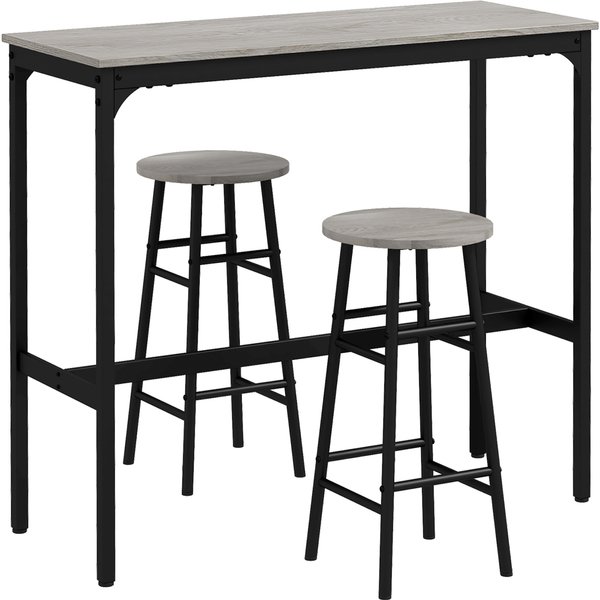 Homcom Ensemble Table Haute De Bar + 2 Tabourets Structure En Acier Plateau Aspect Effet Bois Gris 2 Personnes Noir-image
