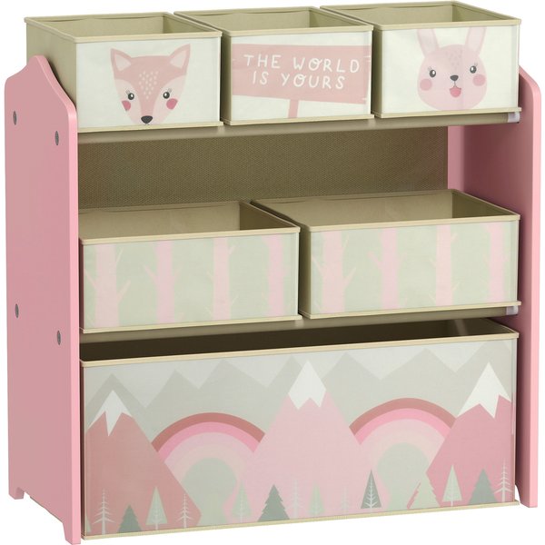 Zonekiz Meuble De Rangement Enfant Avec 6 BoîTes Amovibles En Tissu Non Tissé Organisateur De Jouets, éTagèRe 63L X 30L X 66H Cm-image