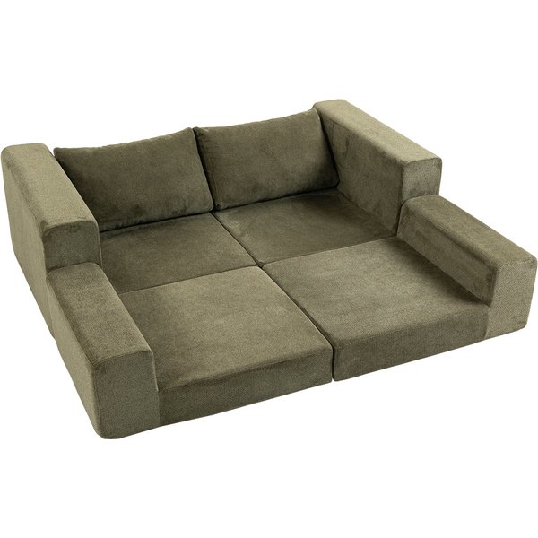 Homcom Canapé Convertible 2 Places 4 En 1, Canapé-Lit Compressé En Chenille 208 Cm Avec Assise Large, 2 Oreillers, Vert-image
