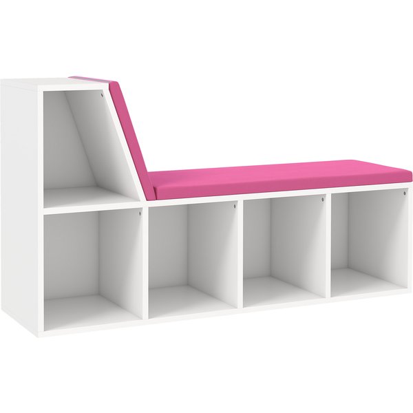Homcom BibliothèQue Banc 2 En 1 Avec 5 Compartiments De Rangement Et 2 Coussins 108 X 30 X 60 Cm Blanc Rose-image