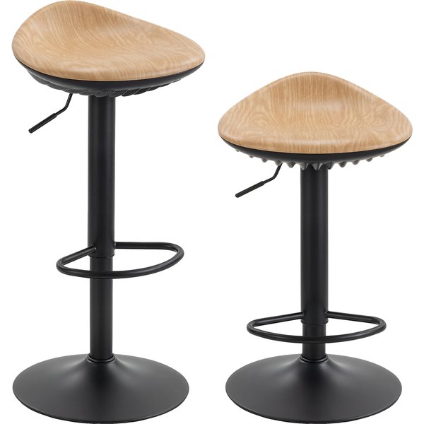 HOMCOM Barhocker 2er Set Drehbar Barstuhl mit Fußstütze Höhenverstellbar Tresenhocker mit Holzoptik, aus Kunstleder, Küchenhocker für Küche, Wohnzimmer, Esszimmer, Eiche Aosom